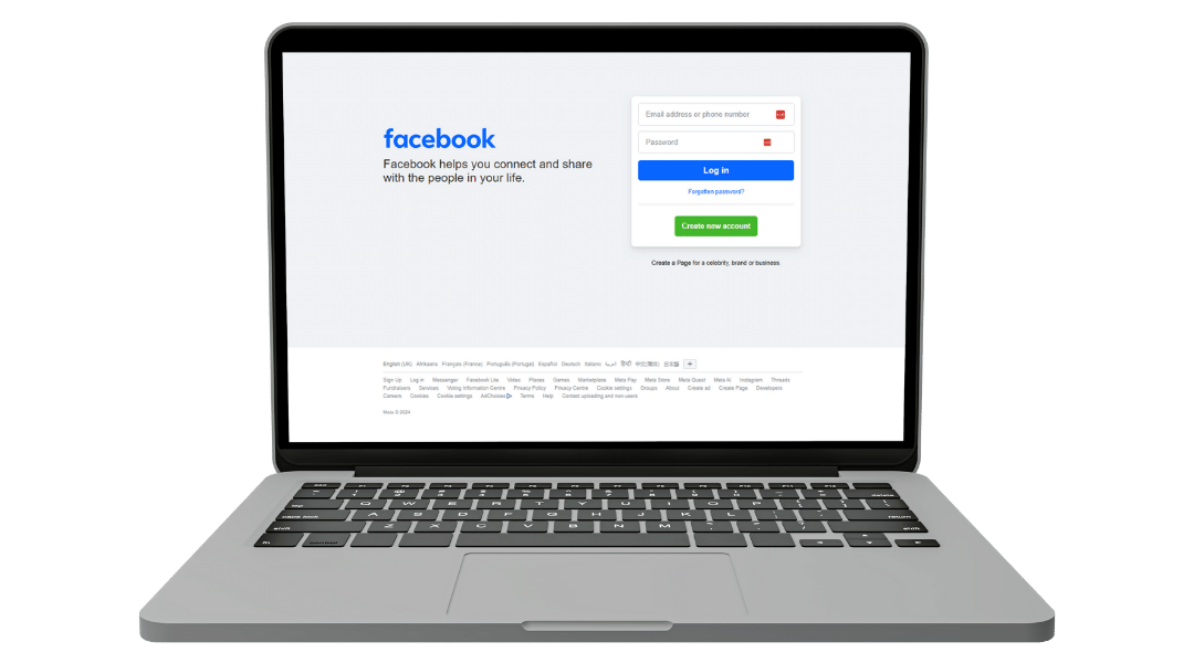 Facebook login on laptop