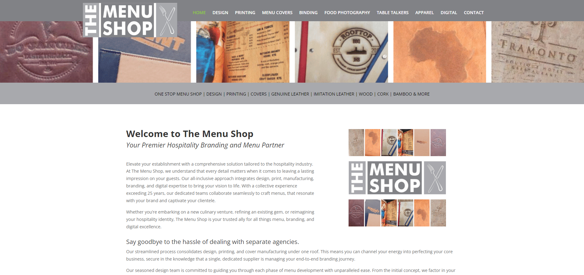 The Menu Shop Home Page